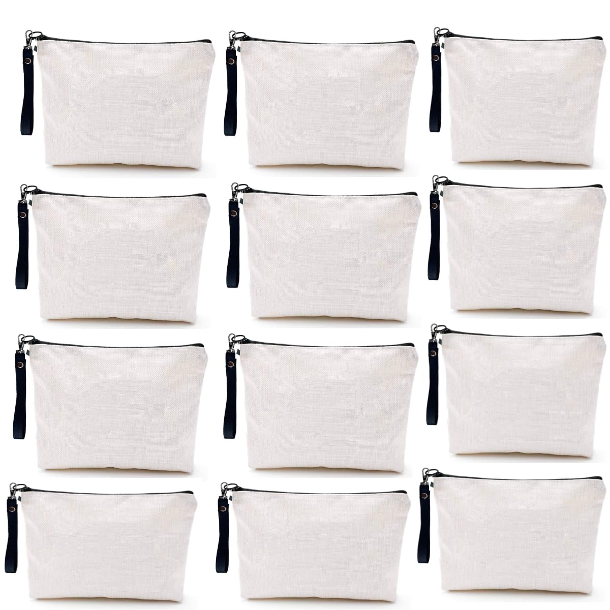 SCCFMM 20 Pack Sublimation Blanks Linen Makeup Bags With Wristband DIY Heat Transfer Print Cosmetic and Pencil Pouches, Multi-Purpose Travel Toiletry Zipper Bags for Crafting and Personalization