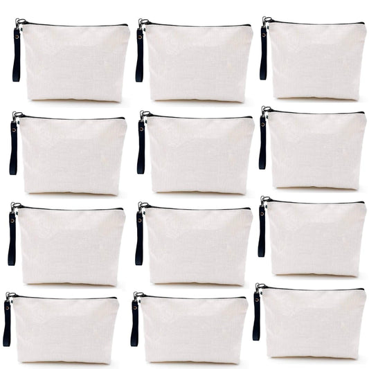SCCFMM 20 Pack Sublimation Blanks Linen Makeup Bags With Wristband DIY Heat Transfer Print Cosmetic and Pencil Pouches, Multi-Purpose Travel Toiletry Zipper Bags for Crafting and Personalization