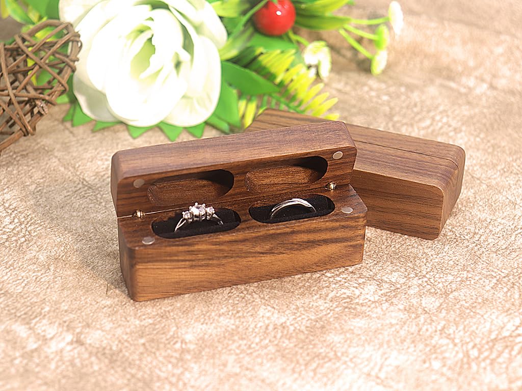 SCCFMM Custom Logo Laser Engraved Slim Wooden Double Ring Case Box DIY Name Logo for Wedding Ceremony Engagement Proposal Ring Bearer Box for 2 Rings
