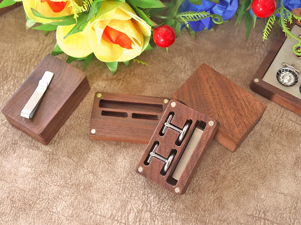 20 pieces Tie Clip and Cufflink Box Wooden Cufflink Box Case Magnetic Cufflink Tie Clip Case Jewellery Organisers Accessories for Men Boys 6.8x5.7cm For Laser Engarve