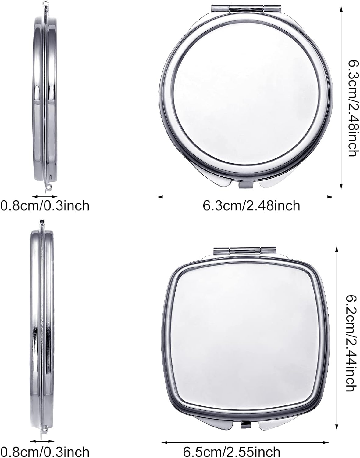 20 Pcs Sublimation Blanks Compact Mirror Bulk Small Gifts for Women DIY Heat Transfer Print Folding Pocket Makeup Mirror Handheld Mirror Round Square Sublimation Mirror for Purse Travel