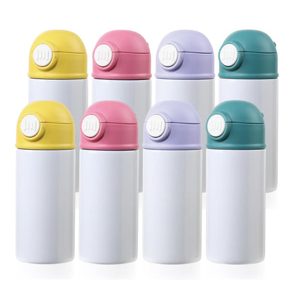 8 Pack Sublimation Kids Water Bottles Blanks 12 OZ Straight Skinny Kids Tumbler Sippy Up Cup with Pop Mixed Color Lid for Tumbler Heat Press Sublimation Oven Printing