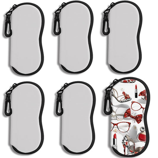 20 Pieces Sublimation Blank Neoprene Sunglasses Soft Case Ultra Light White Neoprene Zipper Eyeglass Case With Belt Clip For DIY Heat Transfer Print