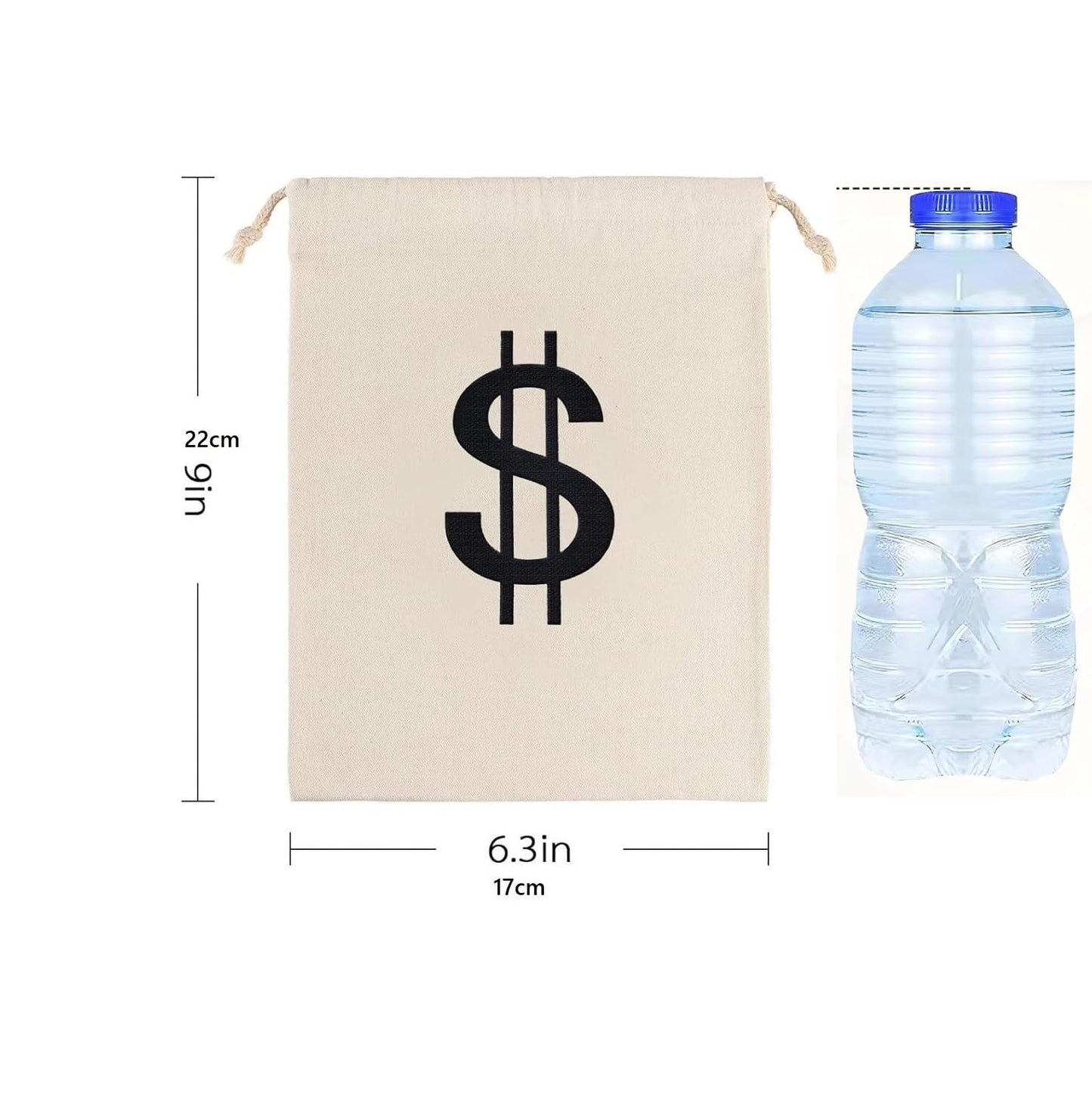 SCCFMM 20 Pack 6.3 x 9 Inches Small Linen Money Bags - Halloween Prop Money Bag with Dollar Sign, Drawstring Money Sacks for Bank Robber Costume Pirate Cosplay Theme Party