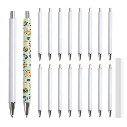20 Pack Sublimation Pens Blanks No Clip Bulk White with 20 Pieces Shrink Wrap Films, DIY Personalized Ballpoint Pen by Heat Press Sublimation Oven
