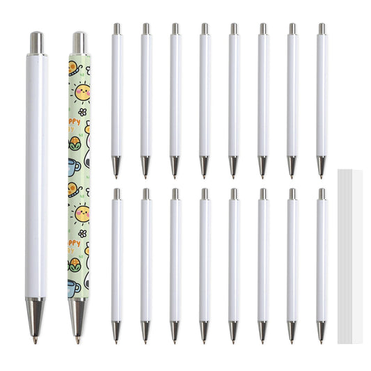 20 Pack Sublimation Pens Blanks No Clip Bulk White with 20 Pieces Shrink Wrap Films, DIY Personalized Ballpoint Pen by Heat Press Sublimation Oven