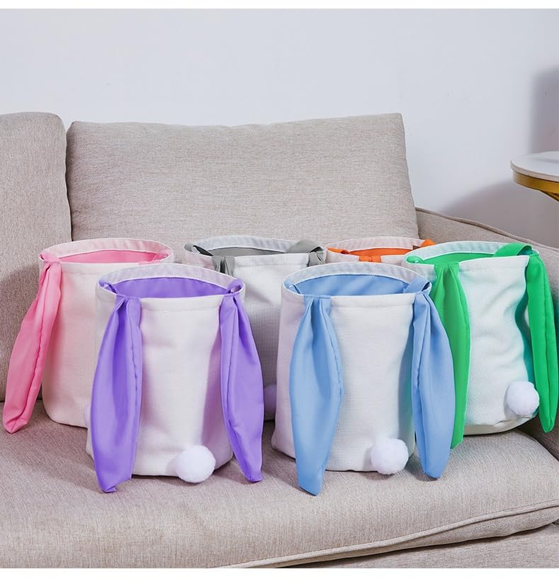 SCCFMM 8 Pieces Easter Bunny Bags Sublimation Blank Baskets With Long Ears DIY Heat Transfer Print Baskets Sublimation Bags for DIY, Decorating, Craft Gift (yellow)