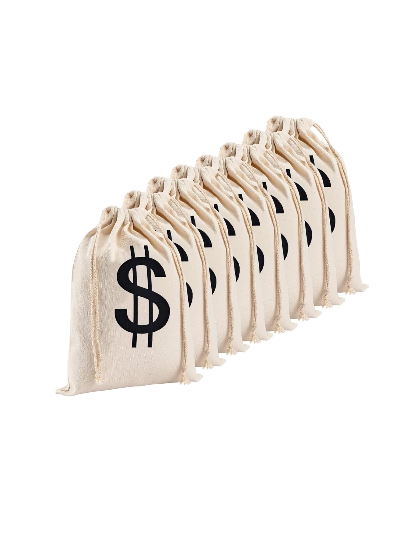 SCCFMM 20 Pack 6.3 x 9 Inches Small Linen Money Bags - Halloween Prop Money Bag with Dollar Sign, Drawstring Money Sacks for Bank Robber Costume Pirate Cosplay Theme Party