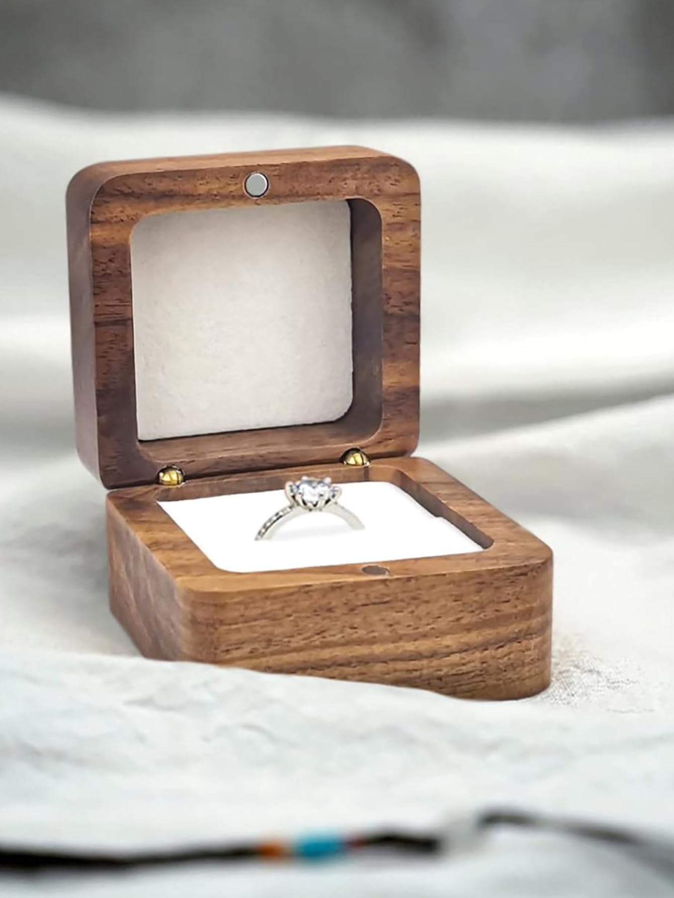 SCCFMM Custom Logo Laser Engraved Handmade Wood Ring Box for Wedding day Ring Boxes Small Engraved TEXT for Wedding Ceremony Ring Storage Box