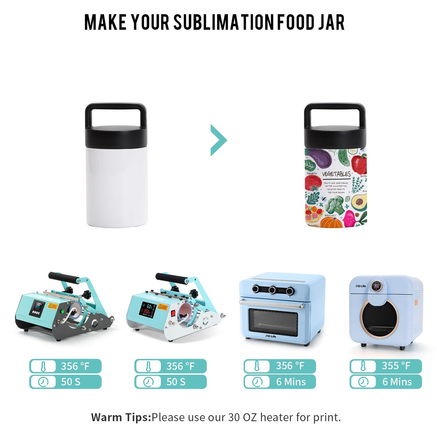 8 Pack Sublimation Kids Tumblers Bulk Food Jars Blanks White 13 OZ Stainless Steel with Portable Handle Lid for Cricut Mug Press Tumbler Heat Press Sublimation Oven Printing