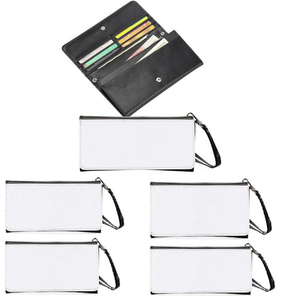 5 PiecesSublimation Blank Long Wallet, Fashion Ladies PU Leather Wallets, Heat Transfer Large Capacity Secure Buckle Leather Clutch Wallet, DIY Craft Long Purse for Women Girl Gift