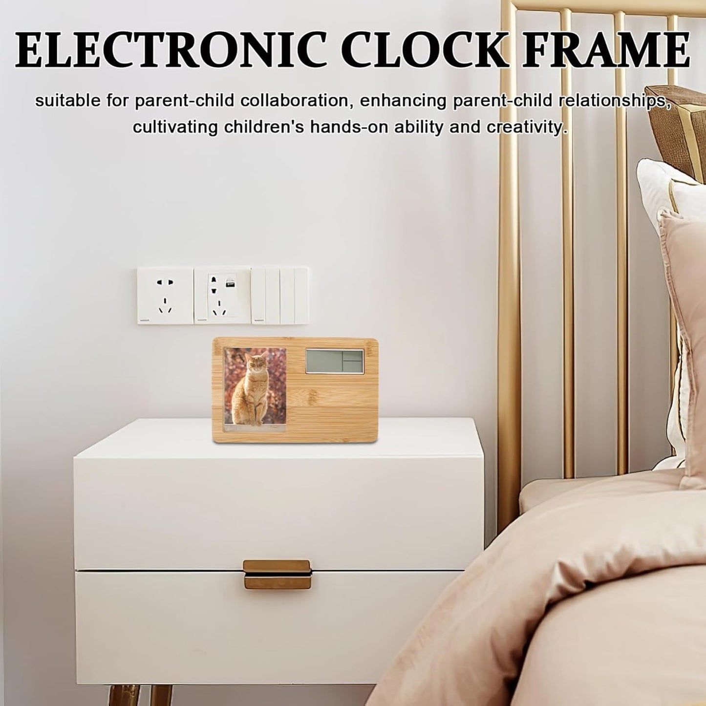 SCCFMM 3 pcs Sublimation Blank Wood Photo Frame with Electric Clock DIY Heat Transfer Print Desktop Wooden Photo Frame Clock with Display (Oval)