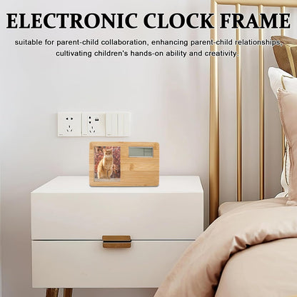SCCFMM 3 pcs Sublimation Blank Wood Photo Frame with Electric Clock DIY Heat Transfer Print Desktop Wooden Photo Frame Clock with Display (Oval)