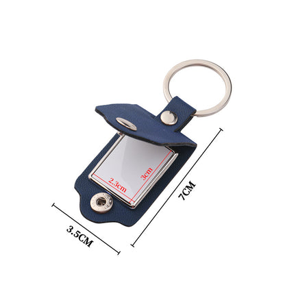 20pcs PU Leather Keychain Sublimation Blank Simple KeyChains Small Gifts With Metal Photo Frame Pendant For Logo Photo Print