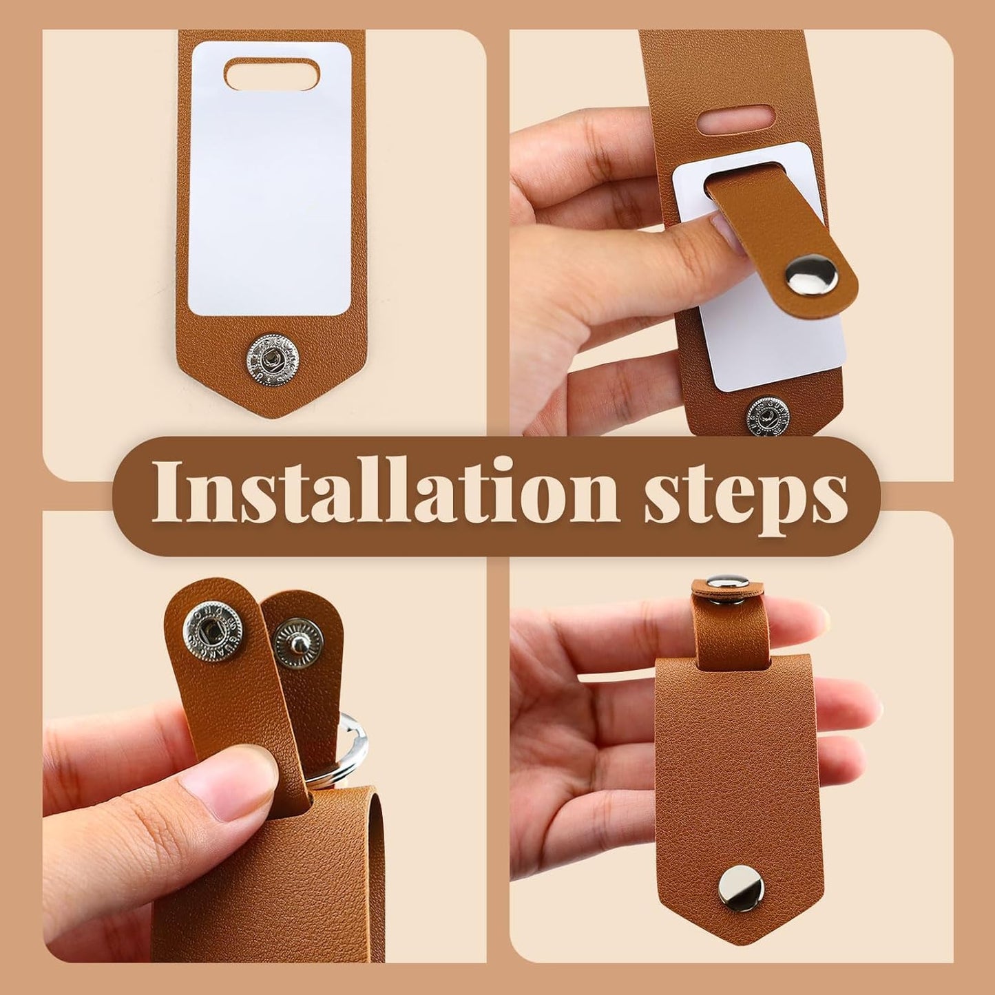 SCCFMM 40pieces Metal Sublimation Blanks Keychain with PU Leather Cover, Sublimation Heat Transfer DIY KeyChains Photos Print for DIY Crafts Gift