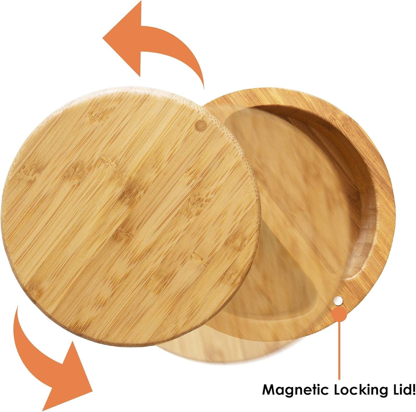 4.7 * 2.4 inch/12 * 6cm Bamboo Salt Keeper Duet Salt and Pepper Bowl, Salt Cellar and Storage Box with Two Compartments, Magnetic Swivel Lid