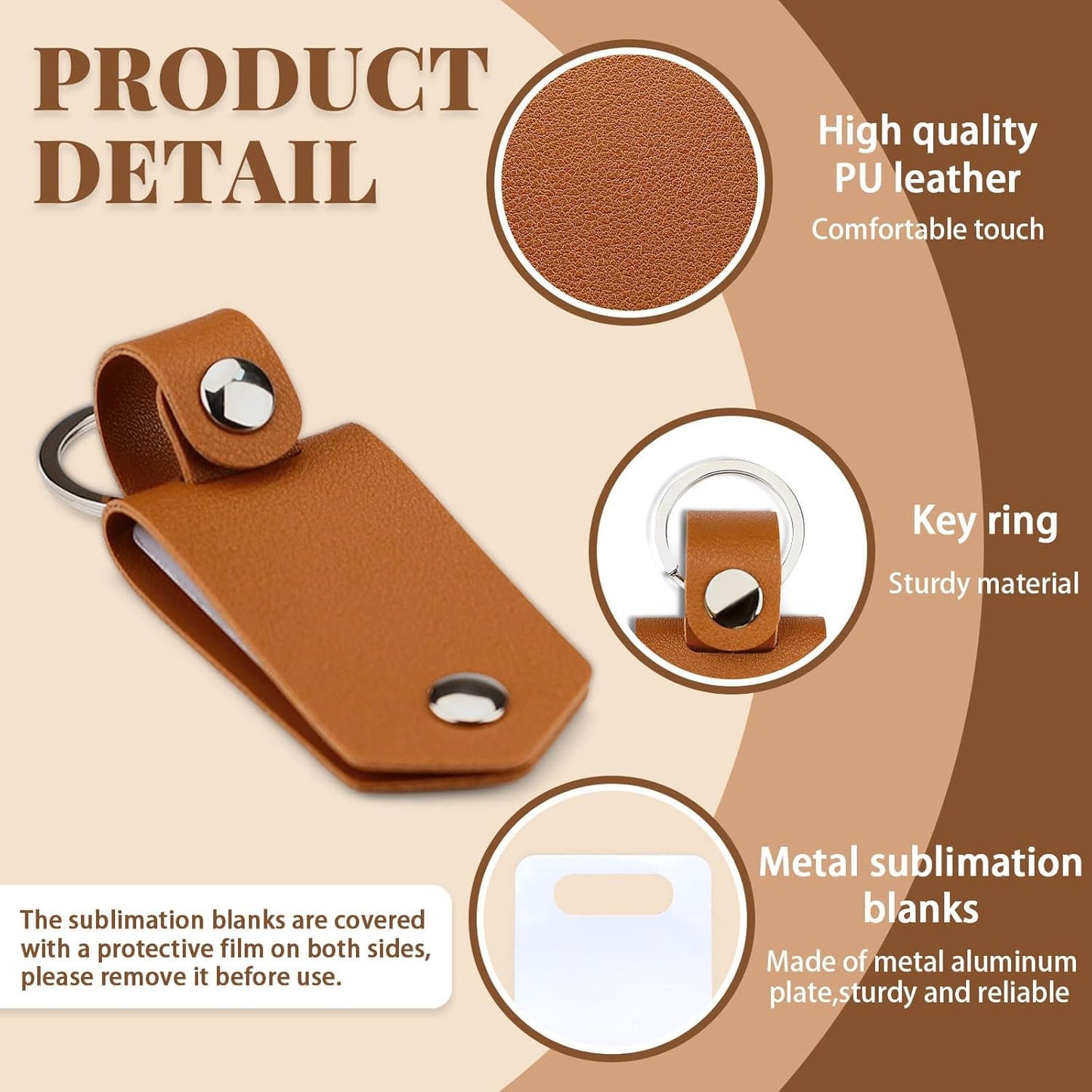 SCCFMM 40pieces Metal Sublimation Blanks Keychain with PU Leather Cover, Sublimation Heat Transfer DIY KeyChains Photos Print for DIY Crafts Gift