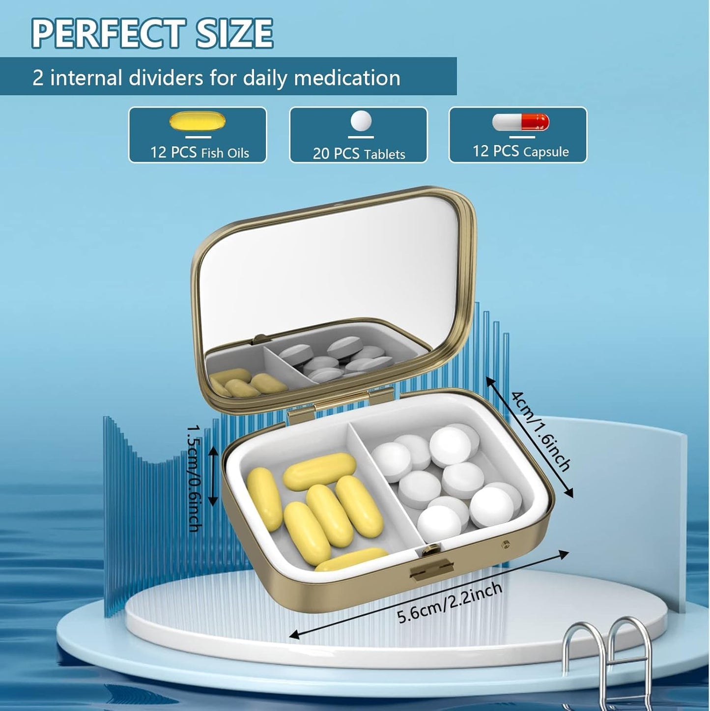 20pcs Sublimation Blank Bronze Pill Box Metal Square 2 Compartment Medicine Pill Case,Portable Pocket or Purse Pill Box for DIY Heat Transfer Print