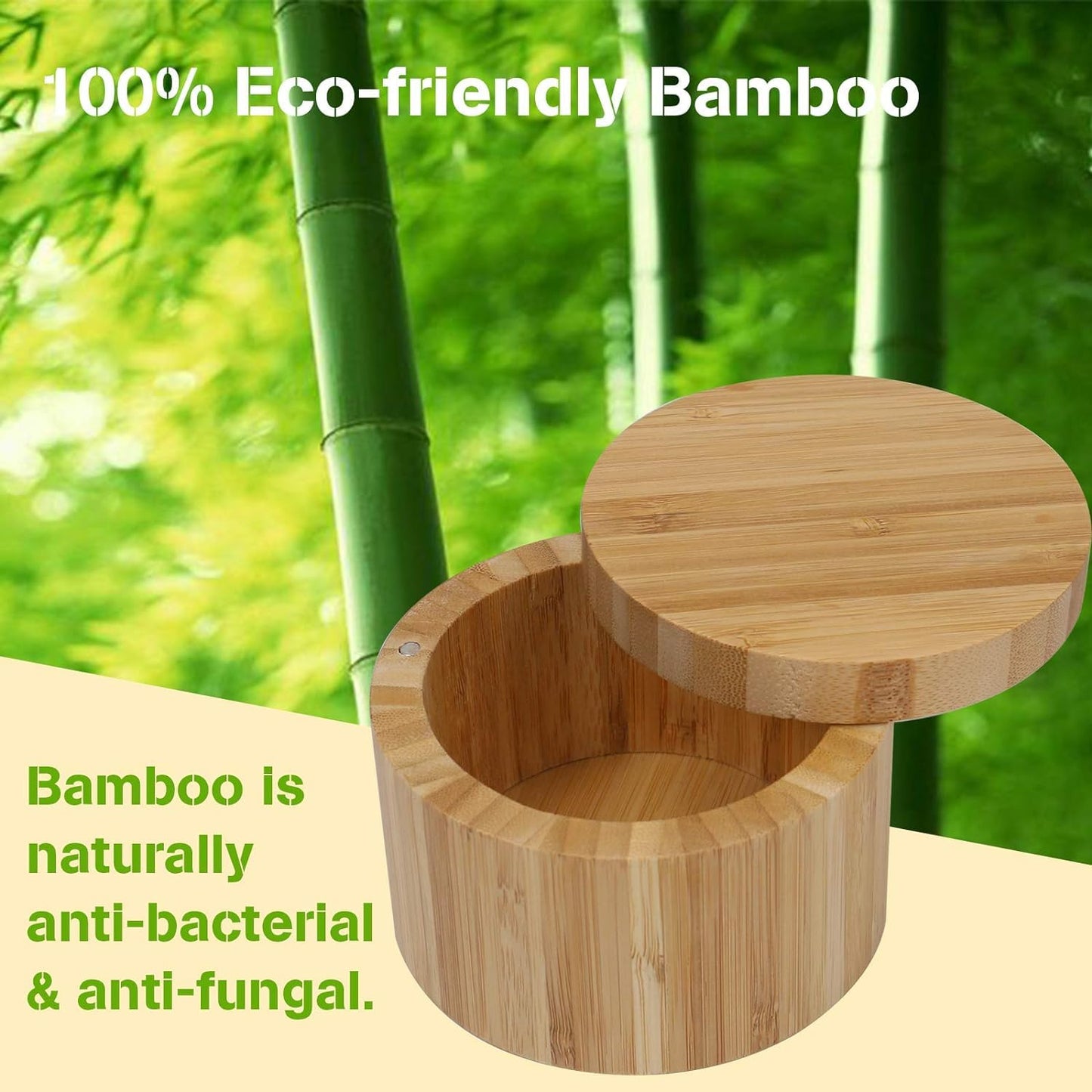 2 pieces Bamboo Salt Cellar with Magnetic Swivel Lid, Rustic Bamboo Salt Box for Kitchen for Seasonings/Spices/Candies, Salt Container for All Kinds of Spices/Nuts/Craft Materials, 7.40 Ounce Capacity