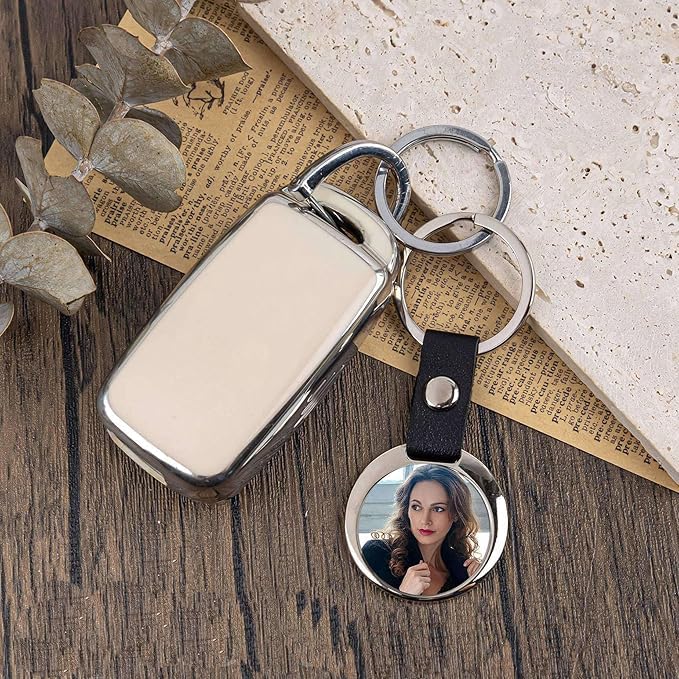 SCCFMM 50Pack Sublimation PU Leather Keychain Blanks Metal Round Heart Shape DIY Heat Transfer Key Chain Pendant for Gift Crafts