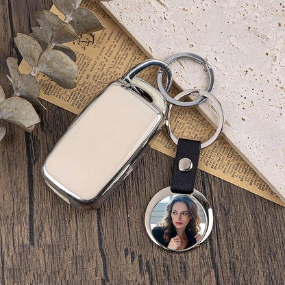 SCCFMM 50Pack Sublimation PU Leather Keychain Blanks Metal Round Heart Shape DIY Heat Transfer Key Chain Pendant for Gift Crafts