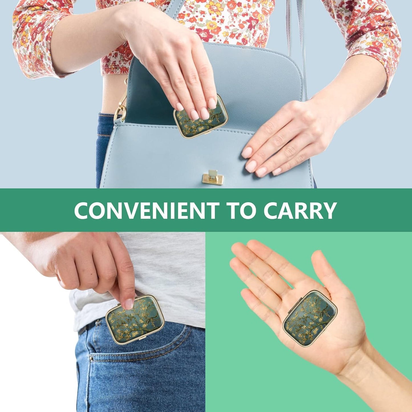 20pcs Sublimation Blank Bronze Pill Box Metal Square 2 Compartment Medicine Pill Case,Portable Pocket or Purse Pill Box for DIY Heat Transfer Print