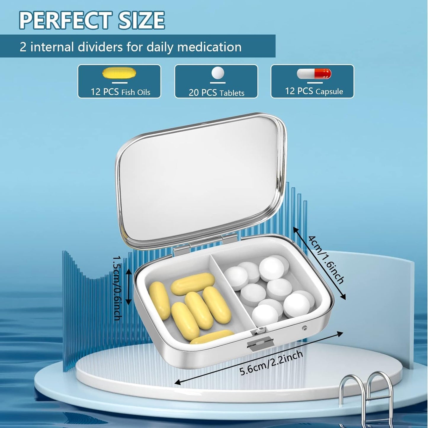 20pcs Sublimation Blank Pill Box Metal Square 2 Compartment Medicine Pill Case,Portable Pocket or Purse Pill Box for DIY Heat Transfer Print