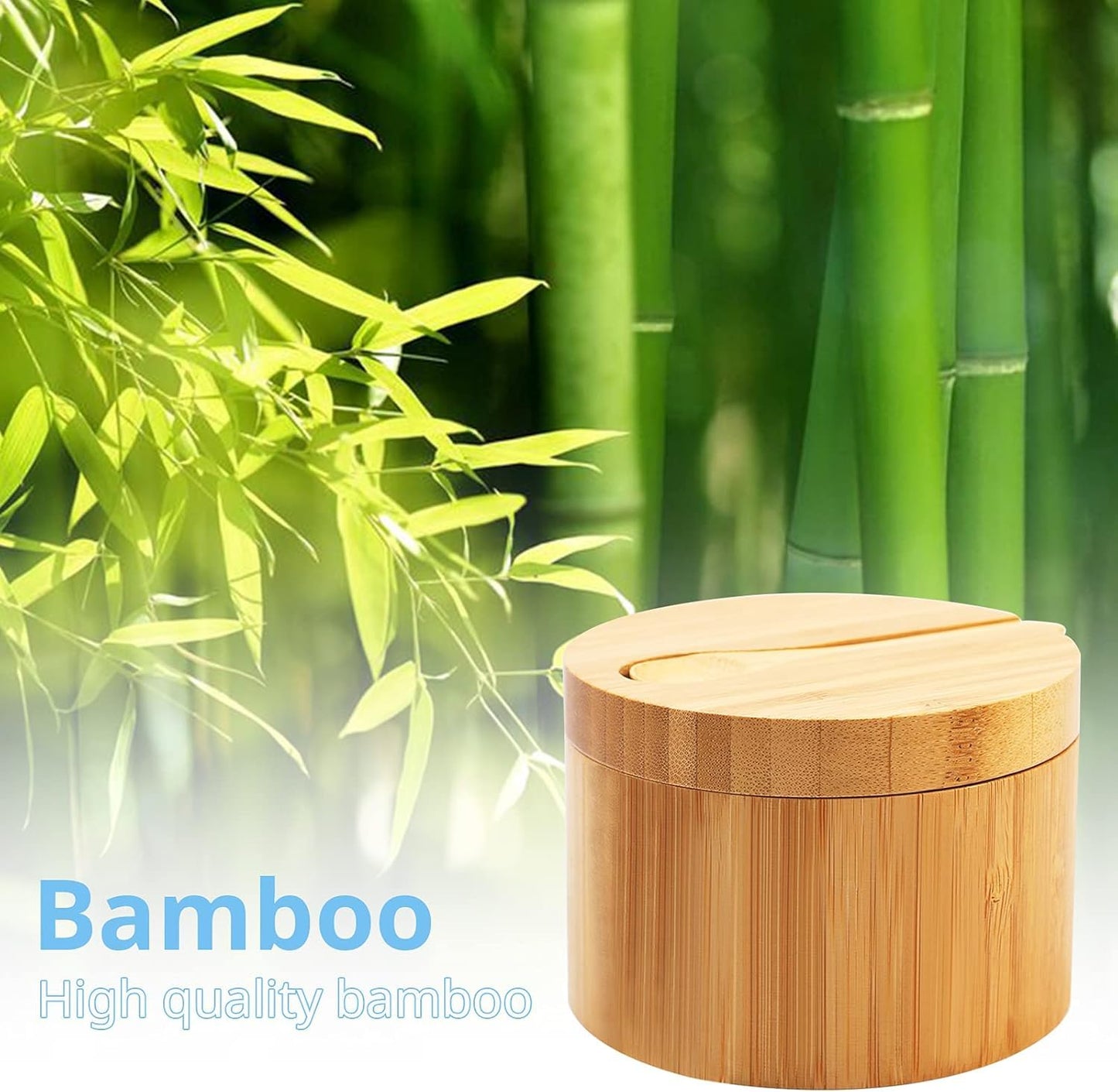 2 pieces 7.4 Ounce Bamboo Salt Cellar with Mini Spoon, Kitchen Salt Box with Swivel Magnetic Closure Lid, Round Salt Container to Storage Pepper Spice Bath