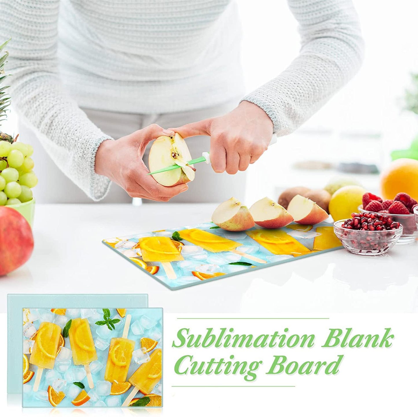 Sublimation Blank Glass Cutting Board，15 x 11 Inch DIY Heat Transfer Print Textured Sublimation Anti Slip Cutting Board Heat Scratch Resistant Blank For Home Decoration
