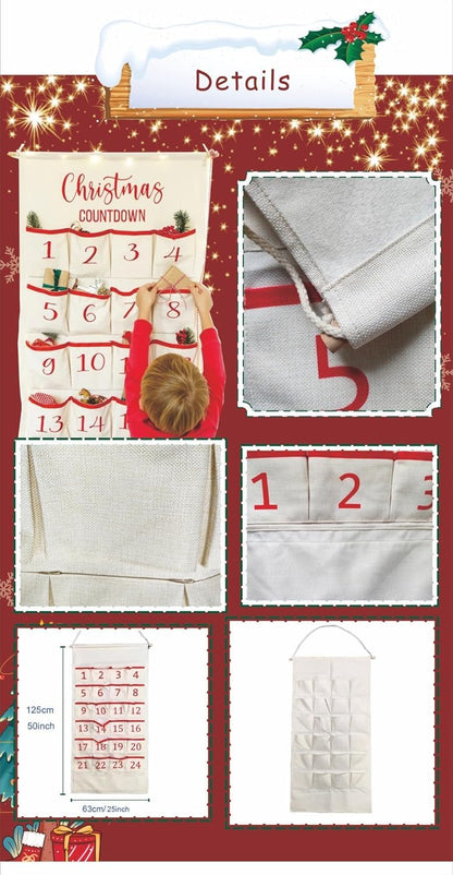 2 Pack Sublimation Blank Linen Cotton Home Decoration Calendar - DIY Heat Transfer Print for Holiday Crafting, Linen Material, 50x25in with 24 Pockets Include Rope and Stick