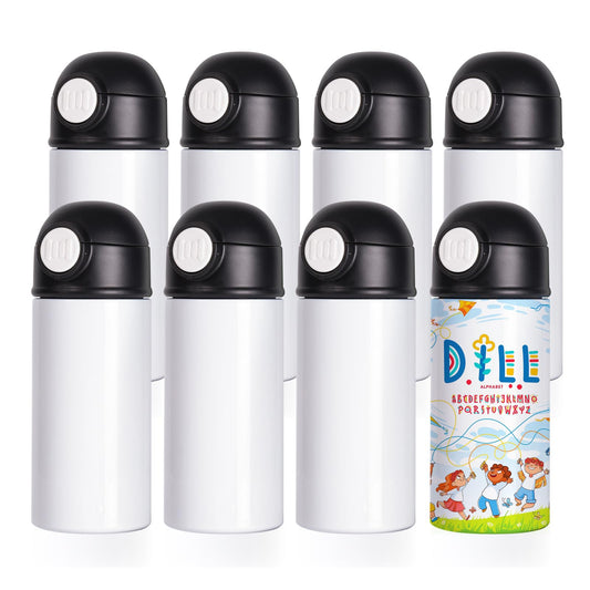8 Pack Sublimation Kids Water Bottles Blanks 12 OZ Straight Skinny Kids Tumbler Sippy Up Cup with Pop Mixed Color Lid for Tumbler Heat Press Sublimation Oven Printing