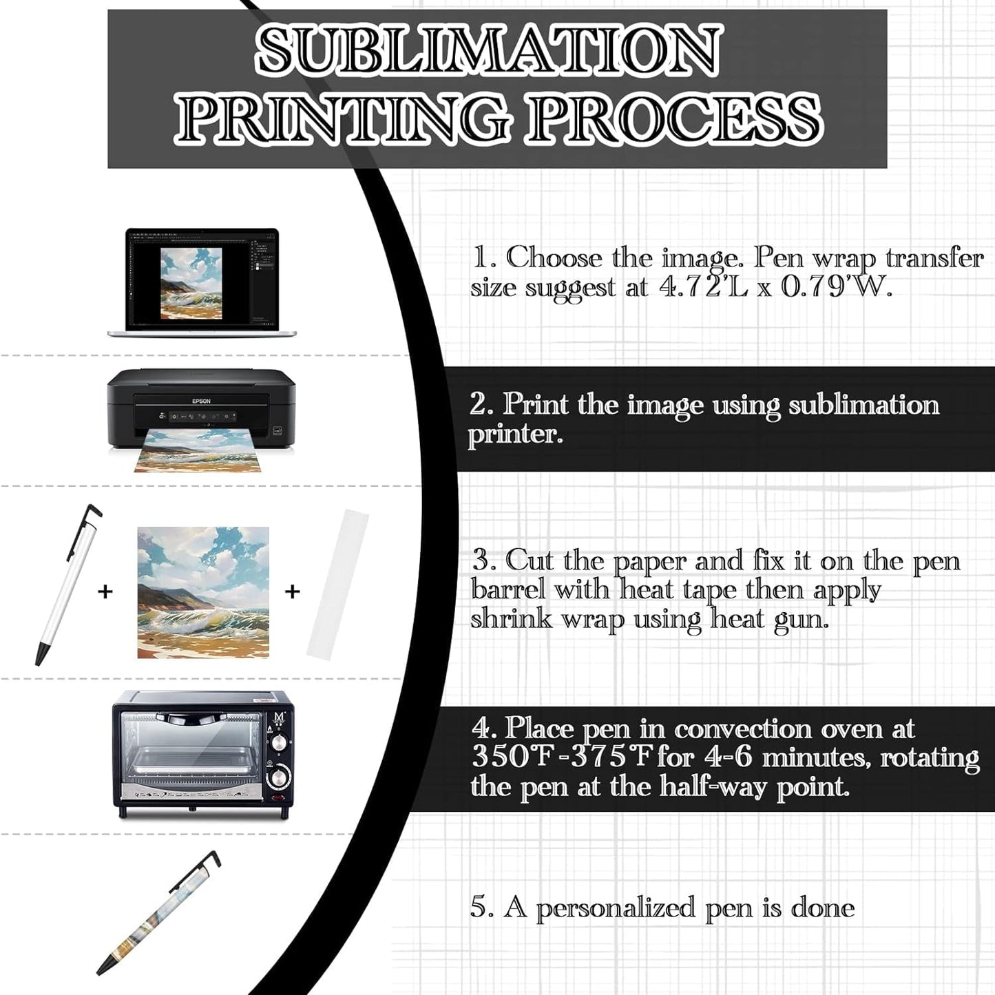 50 pcs Sublimation Blank Pens DIY Heat Transfer Ballpoint Pen with Shrink Wrap White Aluminum Customized School Supplies for Christmas DIY Office School Stationery Supplies