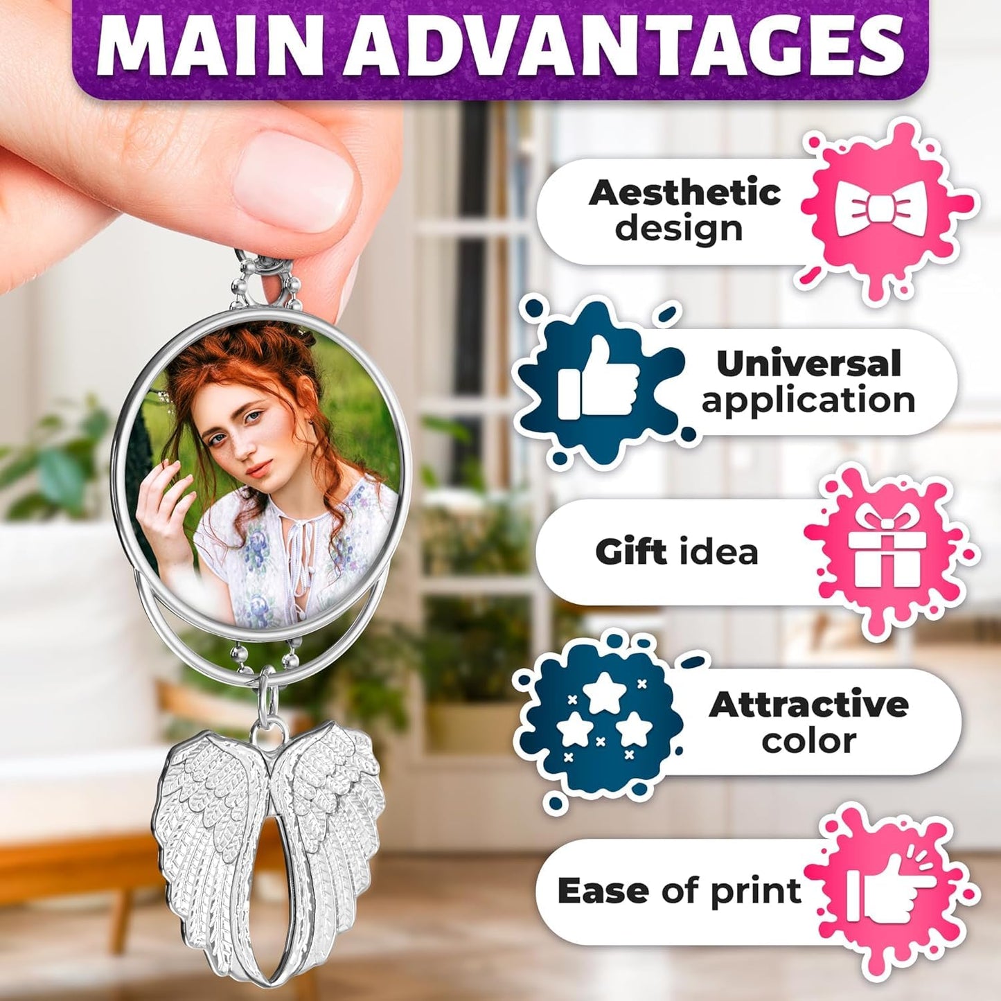 SCCFMM 20pcs Sublimation Blanks Hanging Ornament Pendant, Car Rearview Mirror Pendant with Sublimation Blank, Angel Wing Ornament Charms Pendant for Keychain Car Christmas Decor