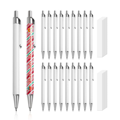 20 Pack Sublimation Pens Blanks White Aluminum Ballpoint Pens with Silver Clip and Come with 20 Pieces Shrink Wrap Films,DIY Personalized Pen for Office School Stationery Supplies