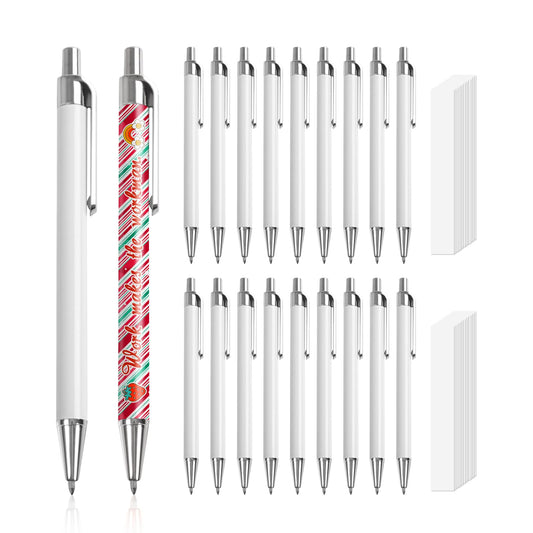 20 Pack Sublimation Pens Blanks White Aluminum Ballpoint Pens with Silver Clip and Come with 20 Pieces Shrink Wrap Films,DIY Personalized Pen for Office School Stationery Supplies