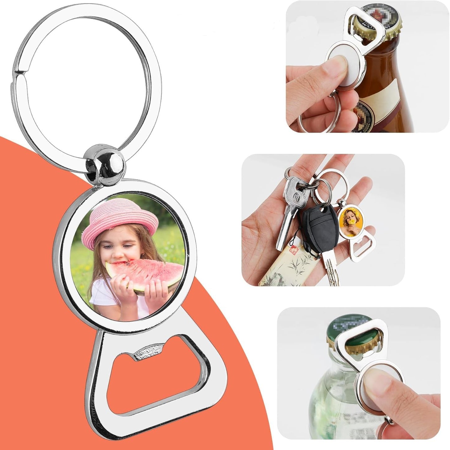 50 Pack Sublimation Blanks Bottle Opener With Keychains Heart Shaped Bottle Opener Metal Keychains Blank Key Rings for DIY Heat Transfer Print