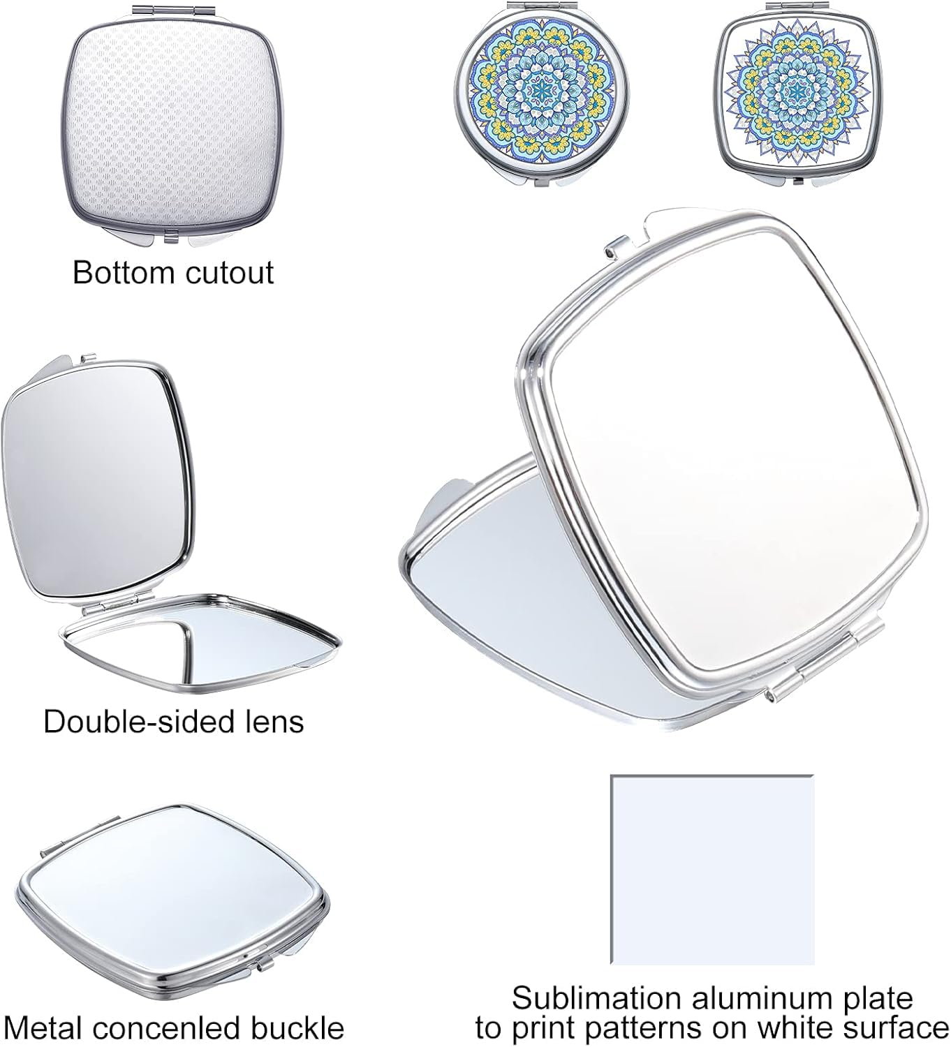 20 Pcs Sublimation Blanks Compact Mirror Bulk Small Gifts for Women DIY Heat Transfer Print Folding Pocket Makeup Mirror Handheld Mirror Round Square Sublimation Mirror for Purse Travel