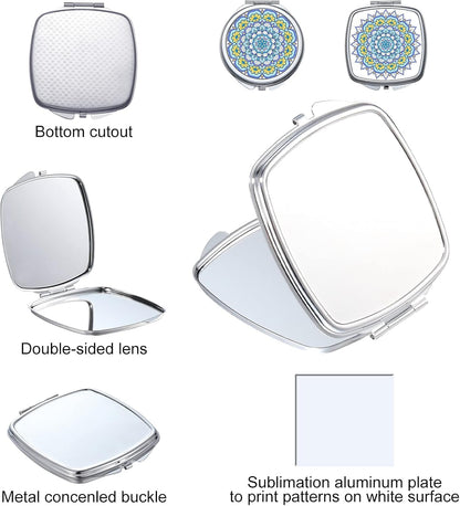 20 Pcs Sublimation Blanks Compact Mirror Bulk Small Gifts for Women DIY Heat Transfer Print Folding Pocket Makeup Mirror Handheld Mirror Round Square Sublimation Mirror for Purse Travel