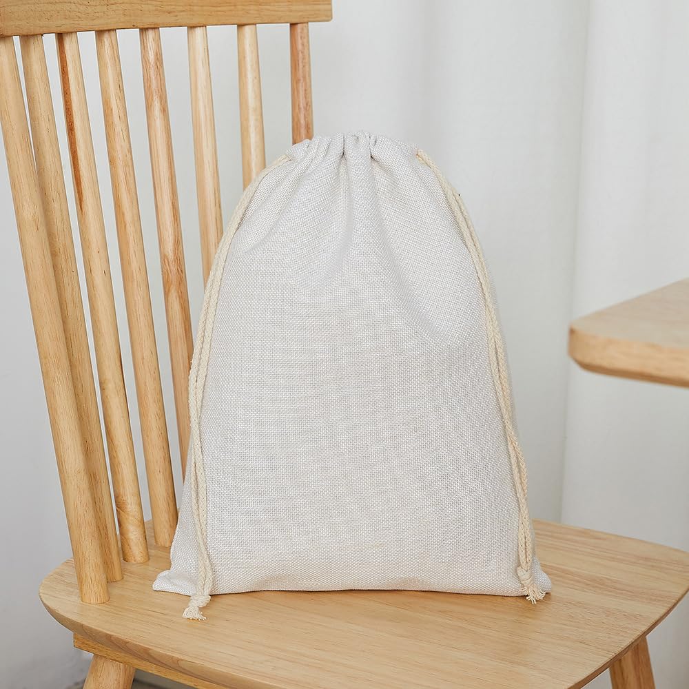 SCCFMM 10 Pieces Sublimation Blank Drawstring Bread Bags Sublimation Linen Burlap Drawstring Bag Present Bags with Drawstring for Favors Party DIY Craft Heat Transfer Print