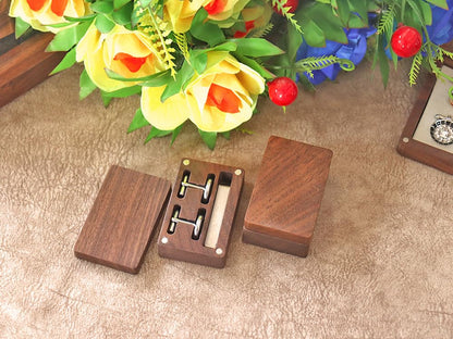 20 pieces Tie Clip and Cufflink Box Wooden Cufflink Box Case Magnetic Cufflink Tie Clip Case Jewellery Organisers Accessories for Men Boys 6.8x5.7cm For Laser Engarve