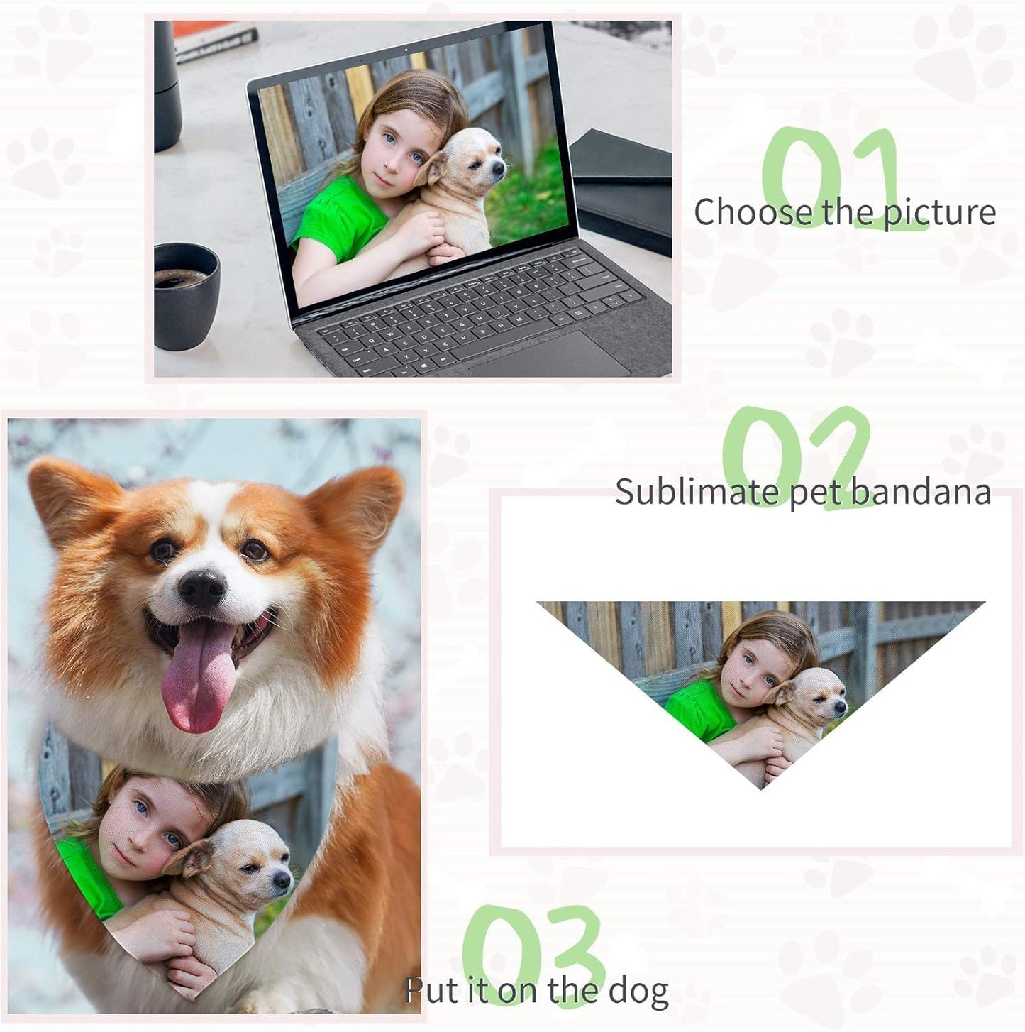 100 Pieces Sublimation Blank Dog Bandanas Solid White DIY Pet Bandanas Triangle Scarf Polyester Pet DIY Heat Transfer Triangle Bibs Kerchief Accessories for Dogs Puppy Cats