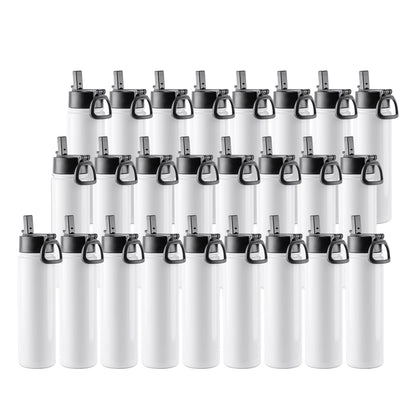 25 Pack Sublimation Water Bottle Sports Bulk Kids White 22 OZ Stainless Steel Tumbler Cups with Straw and Portable Handle for Tumbler Press Machine Sublimation Oven Print