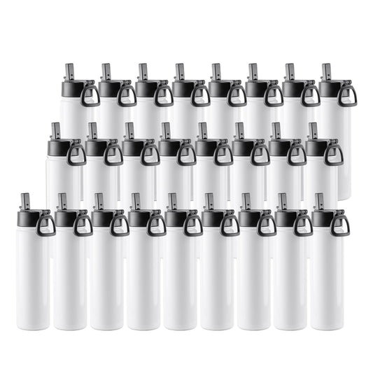 25 Pack Sublimation Water Bottle Sports Bulk Kids White 22 OZ Stainless Steel Tumbler Cups with Straw and Portable Handle for Tumbler Press Machine Sublimation Oven Print