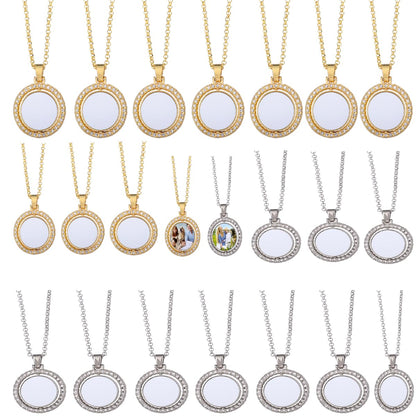 20 Pcs Sublimation Blank Rhinestone Trays Pendant Set, Blank Rhinestone Bezel Trays Pendant , DIY Heat Transfer Print Thick Chains Ornament Charms with Sublimation Discs for Jewelry Necklace Making