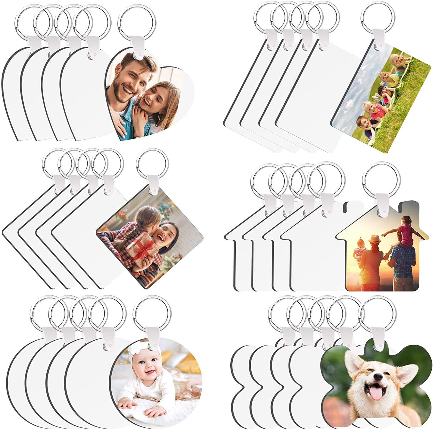 120Pcs Sublimation Double Side Blanks Keychain Bulk, MDF Wood 6 Shape Sublimation Blank Keychain with Keyrings, Unisex-Adult Double-Sided Printed for DIY Heat Transfer