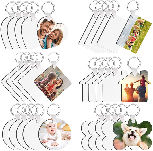 120Pcs Sublimation Double Side Blanks Keychain Bulk, MDF Wood 6 Shape Sublimation Blank Keychain with Keyrings, Unisex-Adult Double-Sided Printed for DIY Heat Transfer
