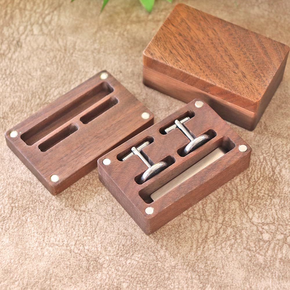 20 pieces Tie Clip and Cufflink Box Wooden Cufflink Box Case Magnetic Cufflink Tie Clip Case Jewellery Organisers Accessories for Men Boys 6.8x5.7cm For Laser Engarve