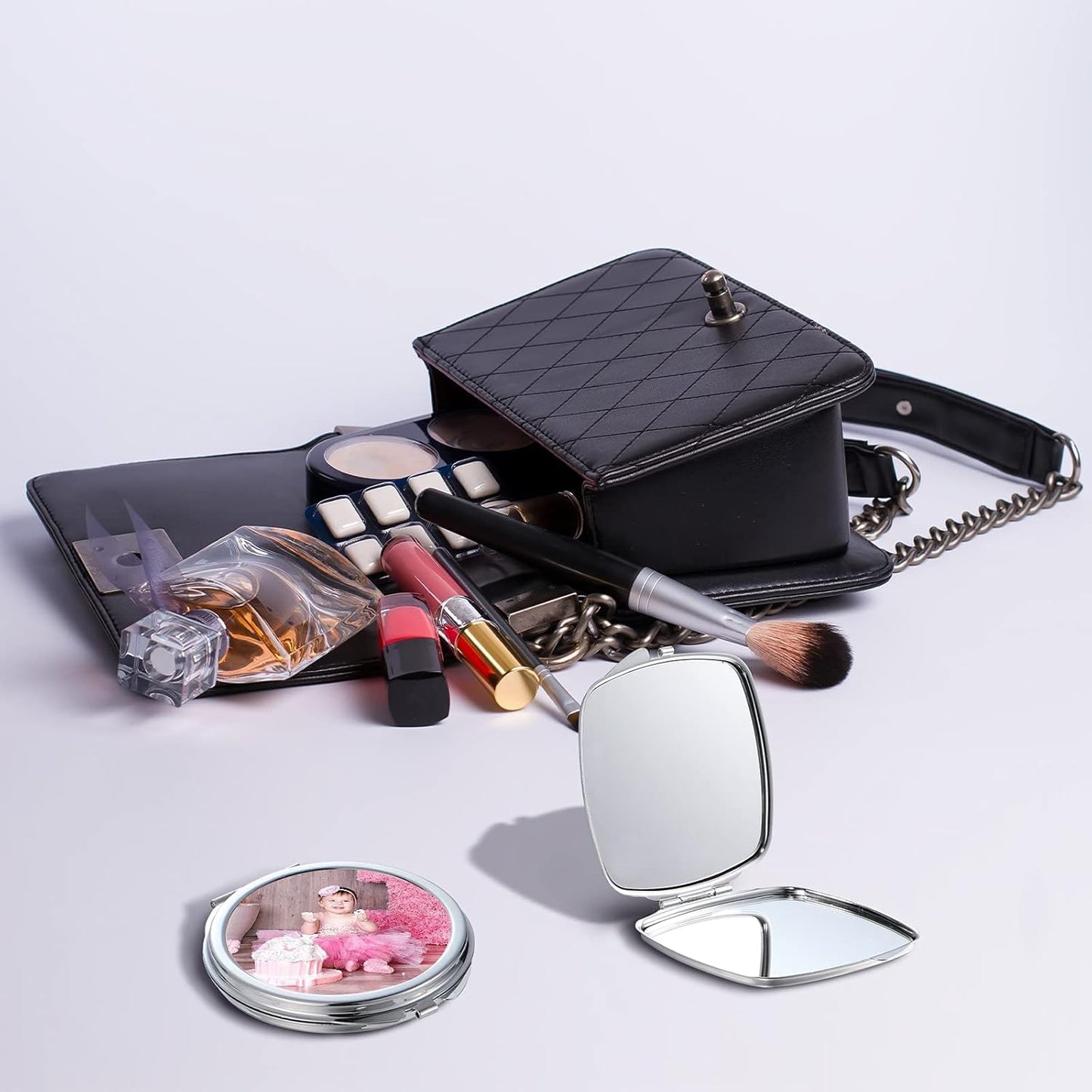 20 Pcs Sublimation Blanks Compact Mirror Bulk Small Gifts for Women DIY Heat Transfer Print Folding Pocket Makeup Mirror Handheld Mirror Round Square Sublimation Mirror for Purse Travel