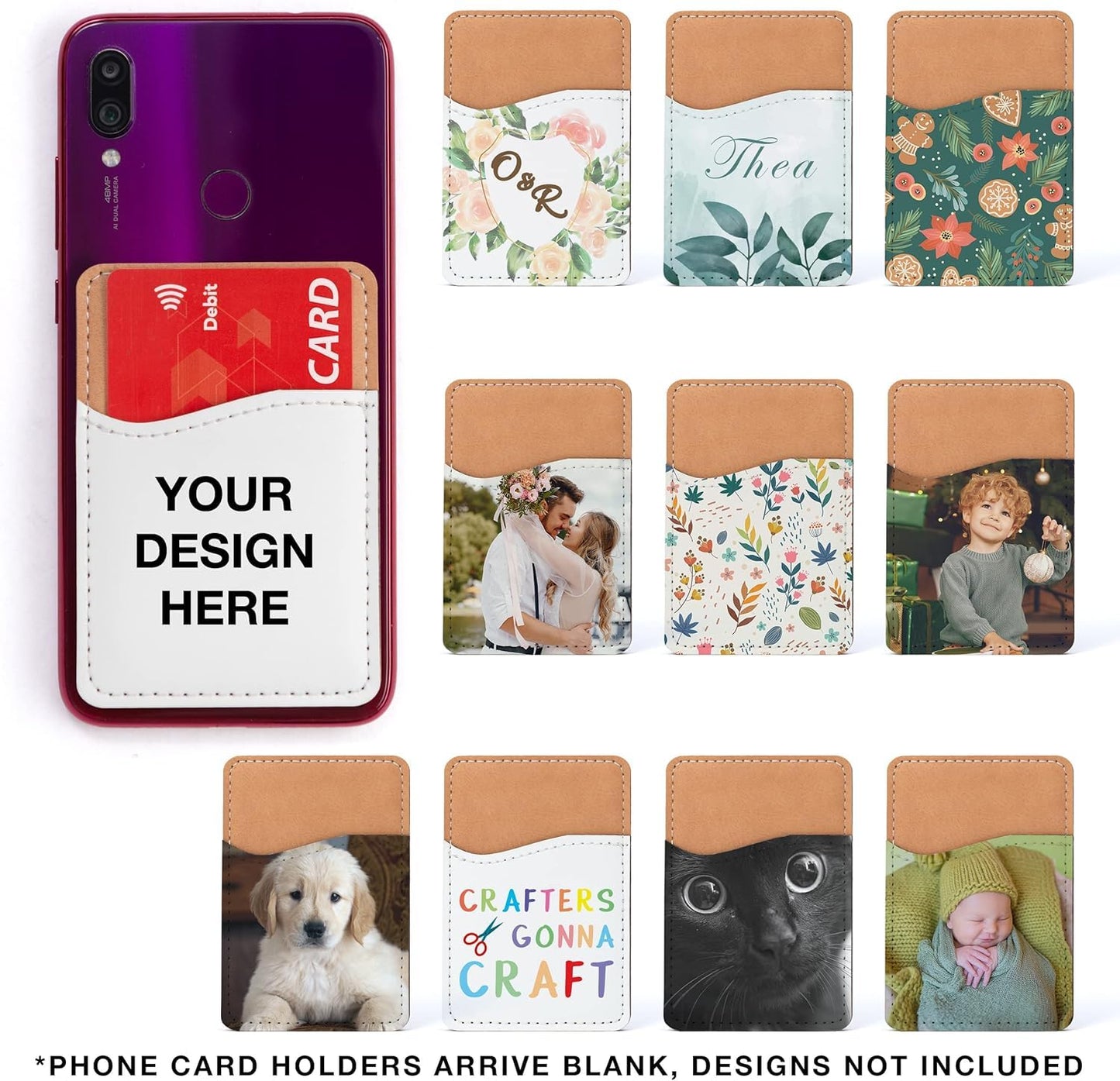 50 Pieces Sublimation Blanks Phone Wallet - PU Leather Card Holder for Back of Phone Stick on iPhone Android HTV Friendly DIY Blanks for Heat Transfer Print