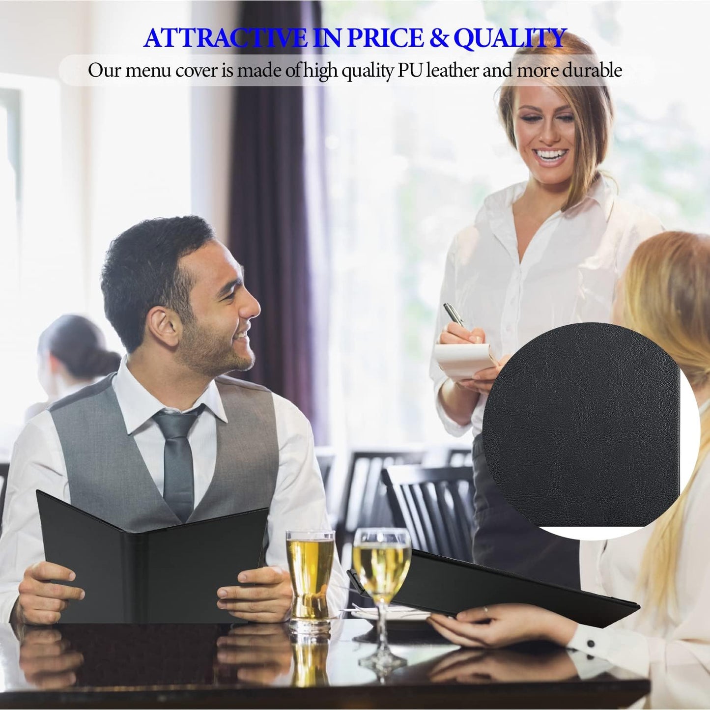5 Pack Sublimation Blank Menu Covers Waterproof Restaurant Cafe Bar DIY Heat Transfer Print PU Leather Fold Menu Book with Angled Corners for Wine Drinks Cafes List Covers Set